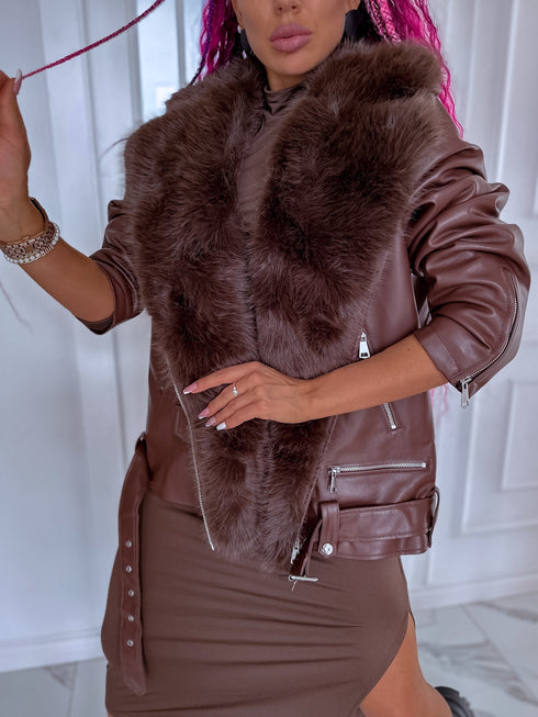 Choco jacket with brown fur "LUX FUR" FL47